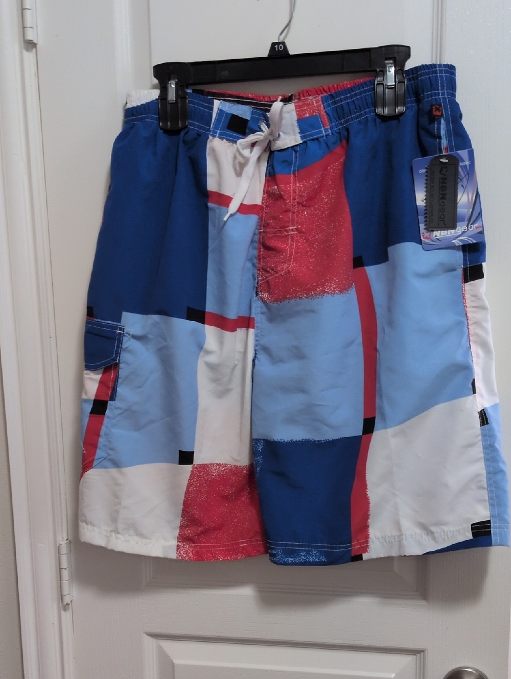Men's Red White And Blue Geometric Design Swim Shorts